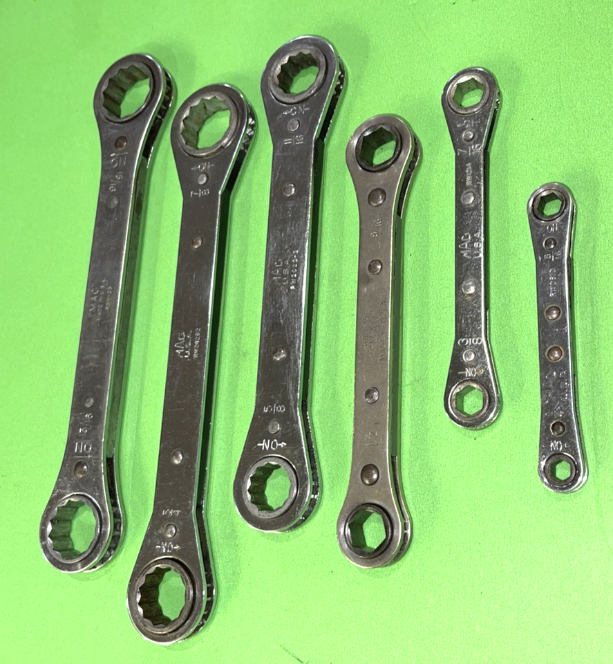 Sae Tools MAC TOOLS 6 PIECE SAE. 0 DEGREE OFFSET RATCHETING BOX END WRENCHES 1/4 ...