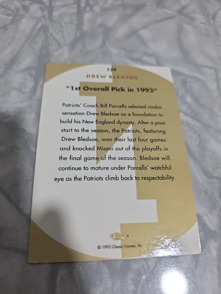 Drew Bledsoe 1993 Classic Rookie New England Patriots #129 R307 - Image 2 of 2