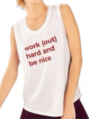 FABLETICS Work Out Hard Be Nice Muscle Tank White Graphic Tank XS