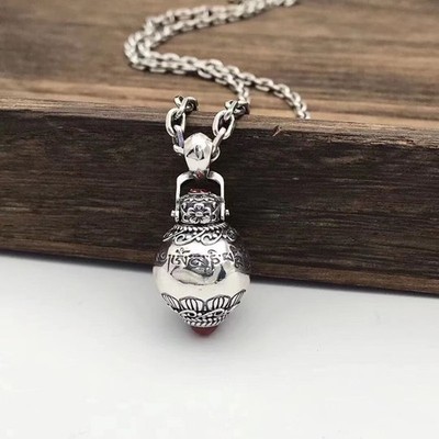 Six-character Mantra Prayer Box Pendant 925 Silver Mantra Perfume Bottle Charm