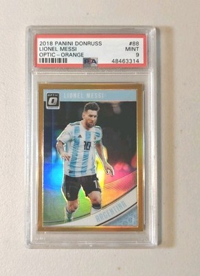 2018 PANINI DONRUSS #88 LIONEL MESSI OPTIC-ORANGE - 80/99- PSA 9