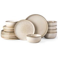 Ceramic Dinnerware Sets for 6, 18 Pieces Stoneware Plates and Bowls Sets, Scr...