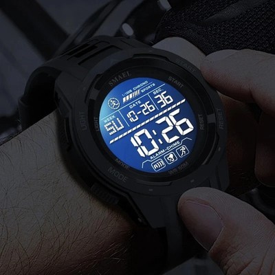 Herren Sport Digitaluhr LED Chronograph Alarm 3ATM Silikon Blau Display