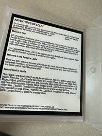 Adventures of Lolo Nintendo Entertainment System (NES) Game rental case