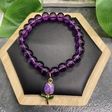 6.5  Plus Stretch Bracelet Stone/Glass Bead Enamel Tulip Charm New B88