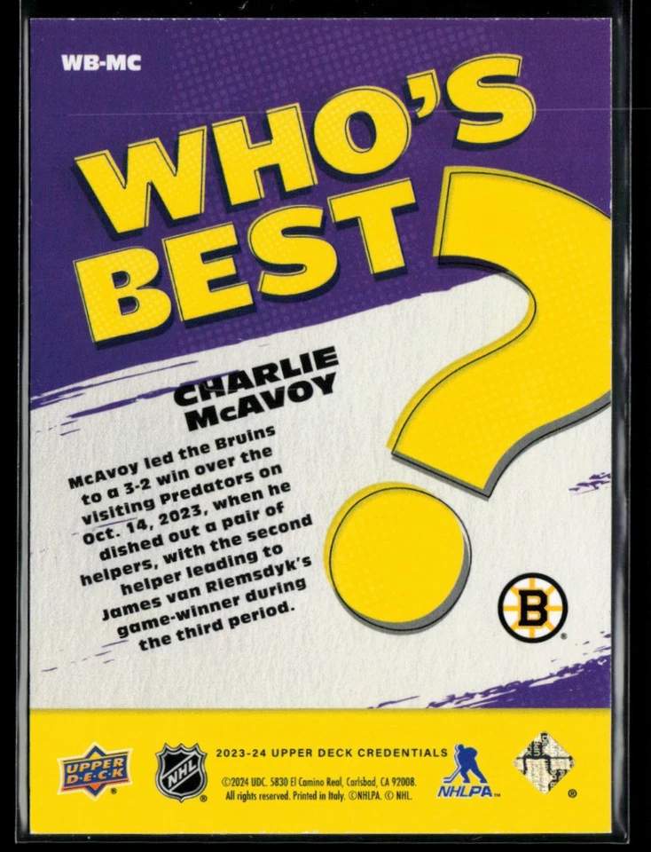 2023-24 Upper Deck Credentials Who's Best? #WB-MC Charlie McAvoy - Image 2 of 2