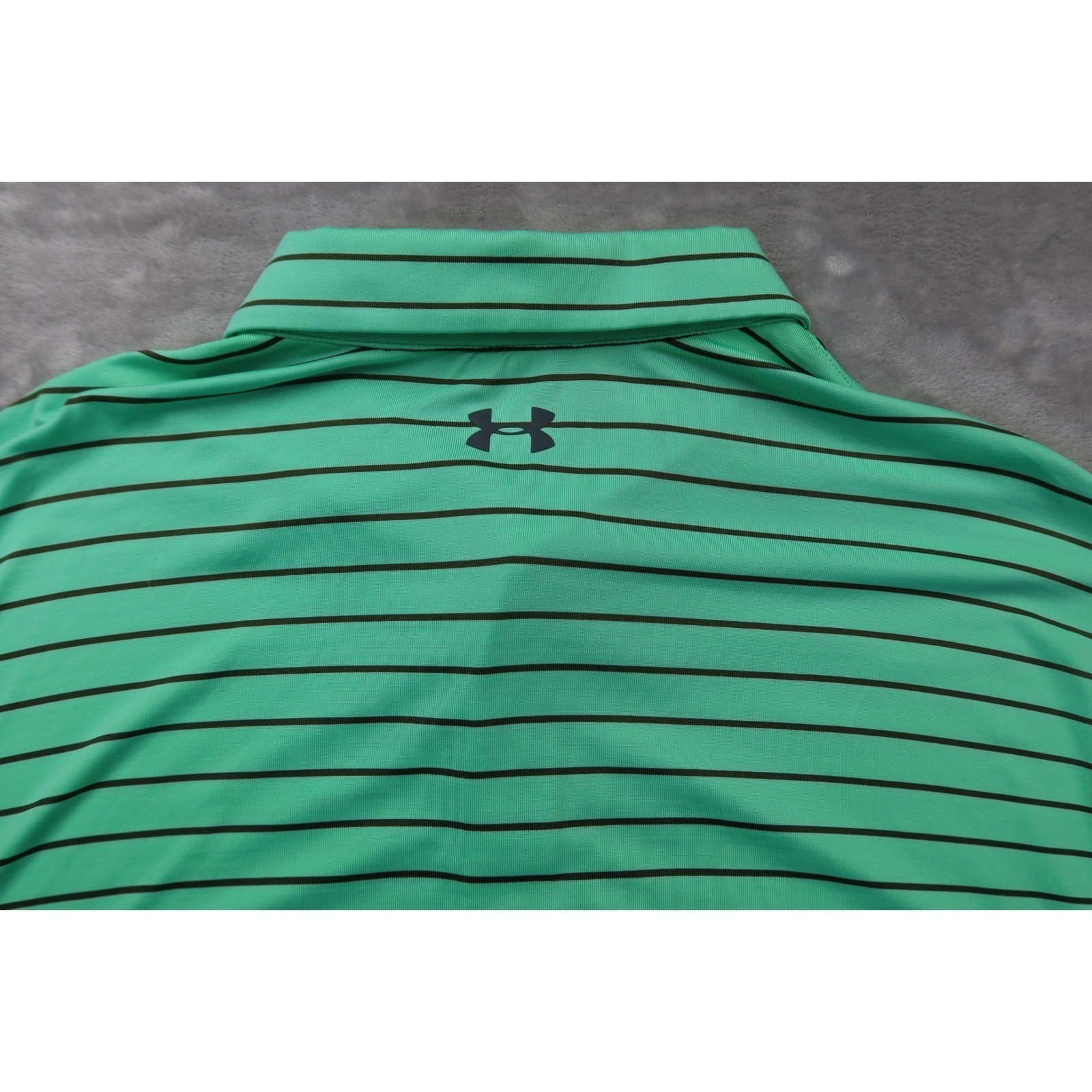 Under Armour Men's XL Golf Polo Shirt Green Black Stripe Heatgear Short Sleeve thumbnail 4
