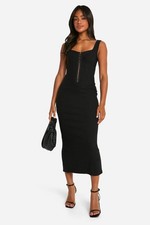 Boohoo Pinstripe Bengaline Hook & Eye Midaxi Dress Black Size 14 Steampunk Goth