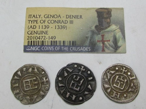 NGC COINS OF THE CRUSADES DENIER ITALY TYPE OF CONRAD AD1139-1339 3 COIN AUCTION