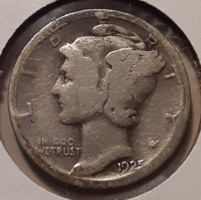1925-S Mercury Dime 10c San Francisco Mint 90% US Silver coin (#221-12920/RBJ)