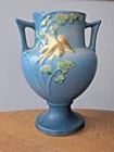Roseville Blue Columbine Double Handled Vase #150-6”