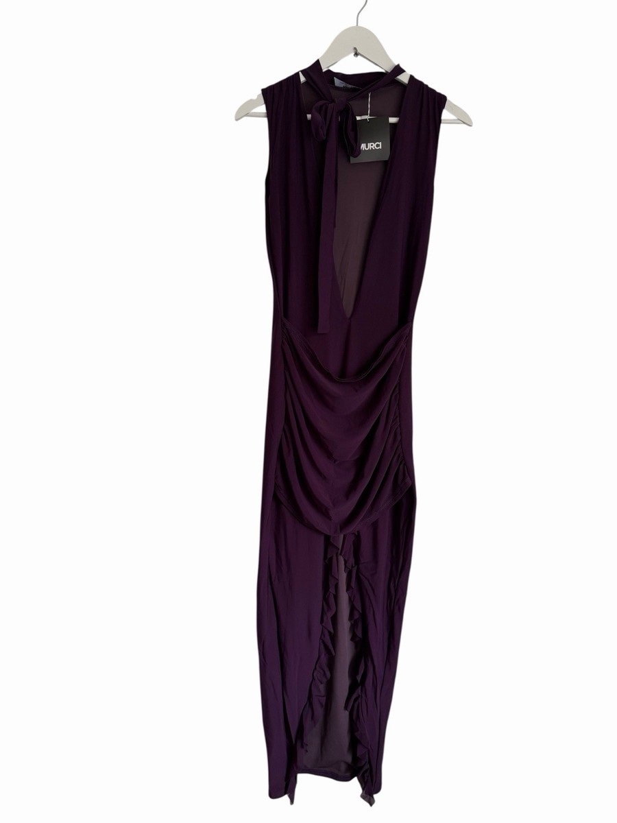 Murci Deep Plunge Dress Maxi Purple Tie Neck New RRP 55 Size 12 | eBay