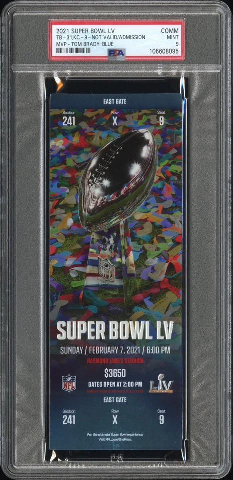 Super Bowl LV 2021 - TB-31, KC-9 - MVP - Tom Brady: boleto azul PSA como nuevo 9 Foto 2 de 3