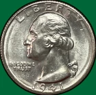 1941-S Washington Quarter Silver Uncirculated UNC Coin, Crimper Scratch #38664