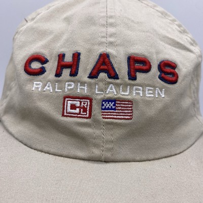 Vintage Y2K Chaps Ralph Lauren Hat Khaki Beige Flag Logo Preppy