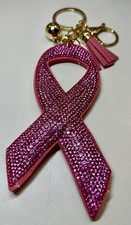 RHINESTONE PINK BREAST CANCER RIBBON KEYCHAIN BAG CHARM