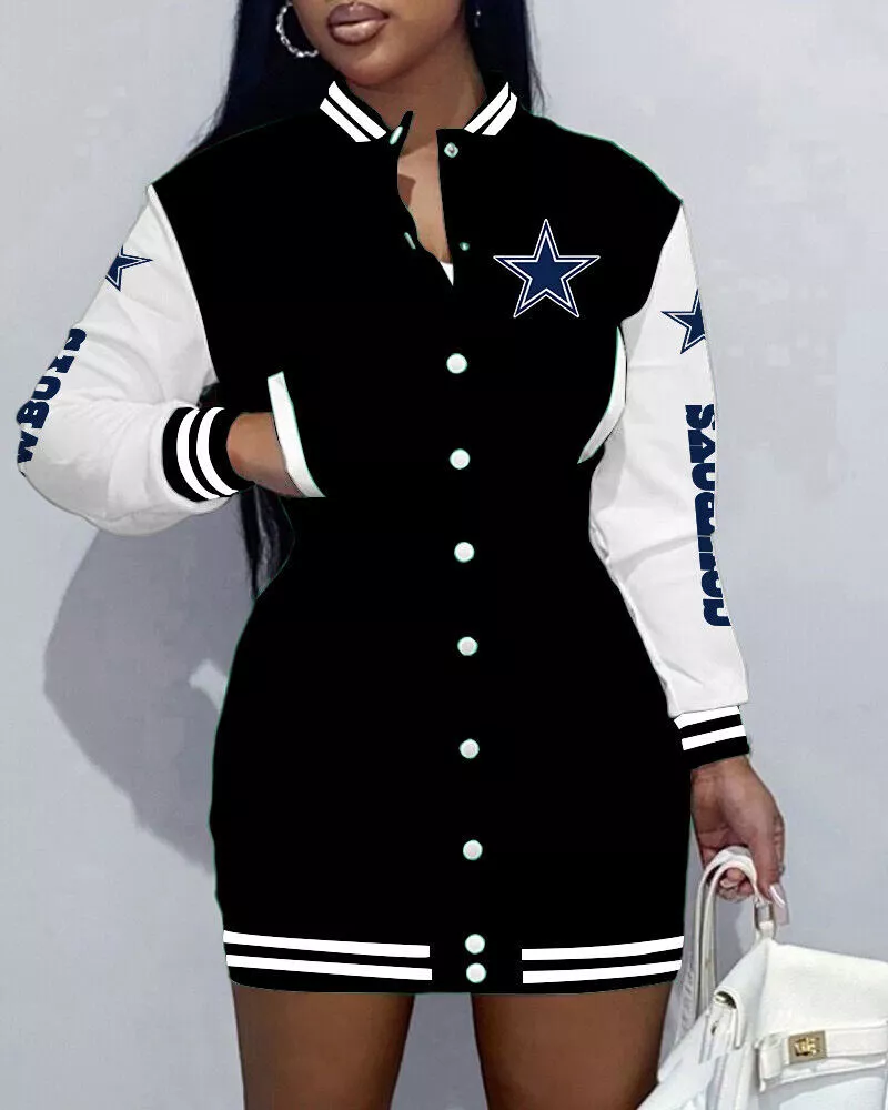 Dallas Cowboys Women's Varsity Jacket Dresses Snap Button Coat