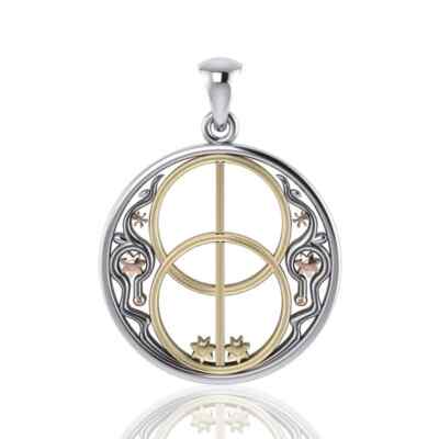 Chalice Well 925 Sterling Silver Three Tone Pendant Fine Jewelry Gold Accent