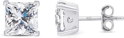 1.75ct Solitaire Stud Earrings Princess Lab Created Moissanite Sterling Silver - Image 2 of 4