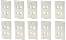 10 Pack 4 Port Keystone Insert Jack CAT5 CAT6 RJ45 Coax 1-Gang Wall Plate WHITE