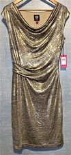 Vince Camuto Womens GOLD Ruched Sheath Dress Size 10 New