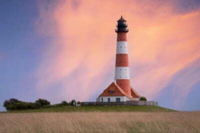 Wandbild: Panoramabild von Westerhever Lighthouse gegen Sky, Nord -Frisia, [...]