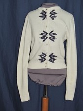 Vintage 1950's White Sweater w Black Cord Trim SM