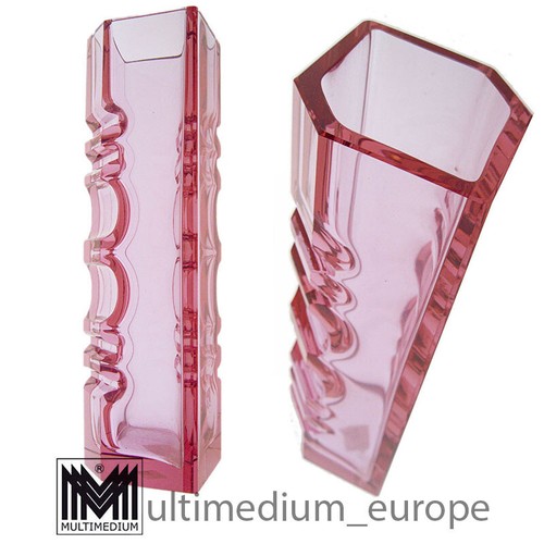 Vtg Czech Glas Vase Op Art pink rosé Bohemia - Picture 2 of 3