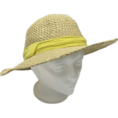 VTG 80s Boutique Kates Womens Straw Hat Yellow Band Summer Beach - Picture 8 of 17