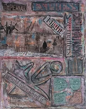 Painting Original Abstract Expressionism Collage Acrylic War Signed Mixed Media