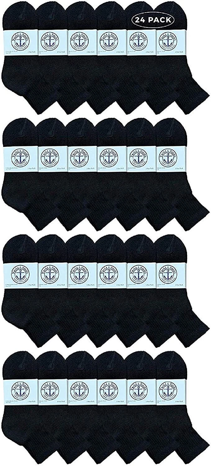 24PK Bulk Womens Mid Ankle Socks, Cotton Sport Athletic Socks -Size 9-11 (Black)