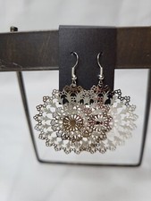Silver Boho Dangle Earrings Laser Cut Moroccan Style