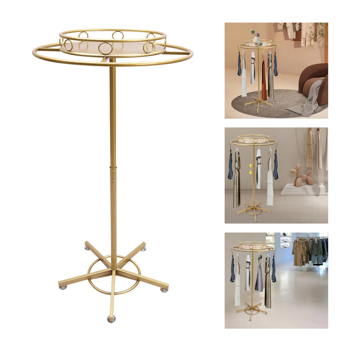 Gold Rotating Clothing Rack 360° Floor Spinner Garment Display