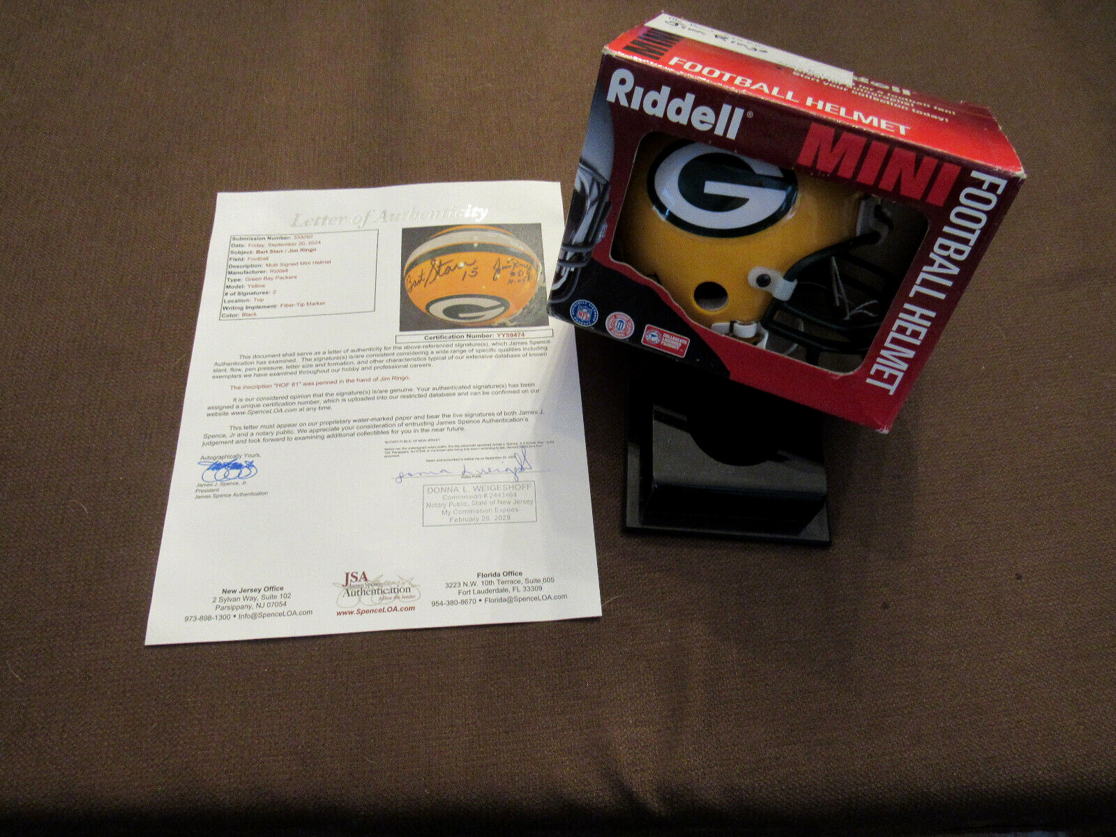 Bart Starr & Jim Ringo Autographed Signed Green Bay Packers BART STARR JIM RINGO HOF PACKERS AUTO RIDDELL MINI HELMET JSA LOA BEAUTY 