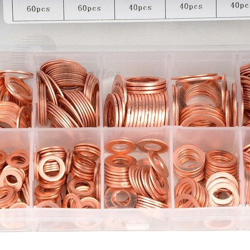 400Pcs M5 M6 M8 M10-M14 Solid Copper Crush Washer Flat Ring Seal Assortment Kit - Picture 8 of 13