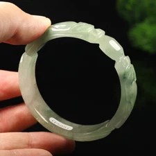 57mm White Green Jadeite Jade Bangle Bracelet Dragon Phoenix Burma Jadeite 11835