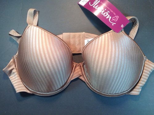 Women Bra,ILUSION,Mexico,size 38D,Mocha Beige Satin Striped W/Hook&eye 3*3row - Picture 4 of 5