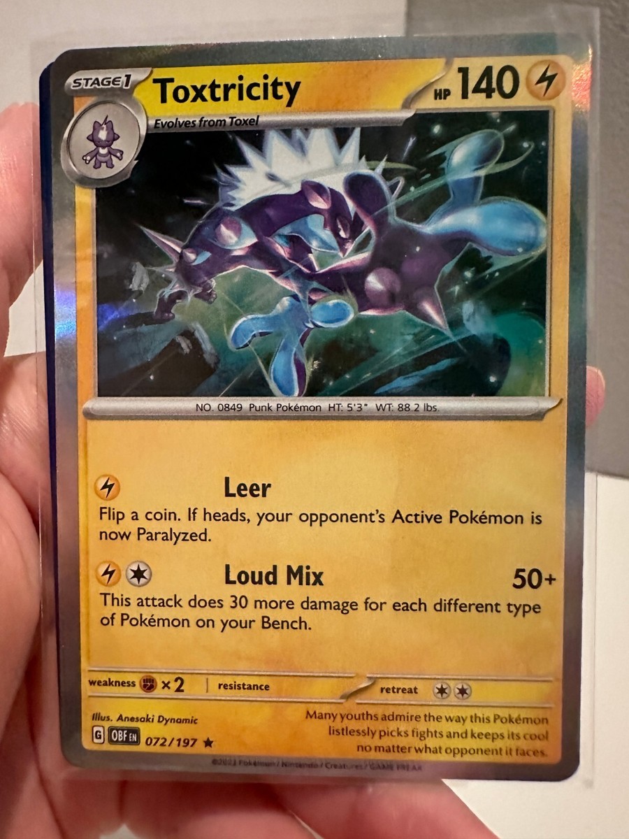 ミセレページ⭐︎⭐︎ 4x Toxtricity Pokemon - Holo Rare 072/197 - Obsidian Flames - NM