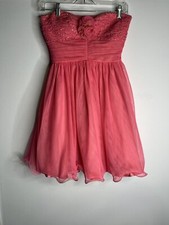 Morgan & Co Short Cocktail Prom Dress Sz 3 Pink Salmon Rhinestones Tulle