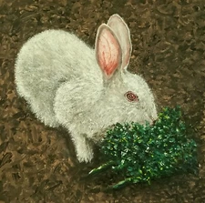 Rabbit Eating Kale, Cute Original Art Painting 12 x 12 Acrylic