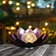 12 Inches Solar Lights Outdoor Garden, Crackle Globe Glass Lotus Decoration, Wat