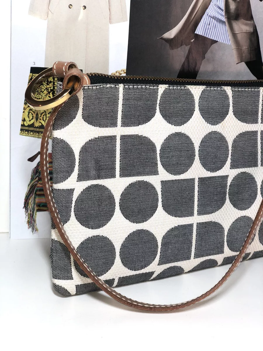 Kate Spade Handbag Beige Gray Fabric DOT NOEL Slim Classic