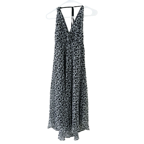 Vintage Y2K Womens Gray Black A Line Dress Leopard Print Sleeveless Halter Silky - Afbeelding 1 van 6