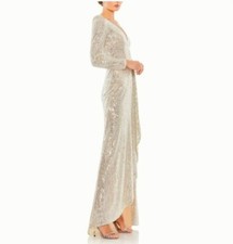 NWT Ieena for Mac Duggal Sequin Wrap Evening Gown Silver Sz 10 $398 #26395 Dress