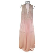 Vintage Eve Stillman Pink Long Silky Bridal Nightgown Floral and Lace Detail