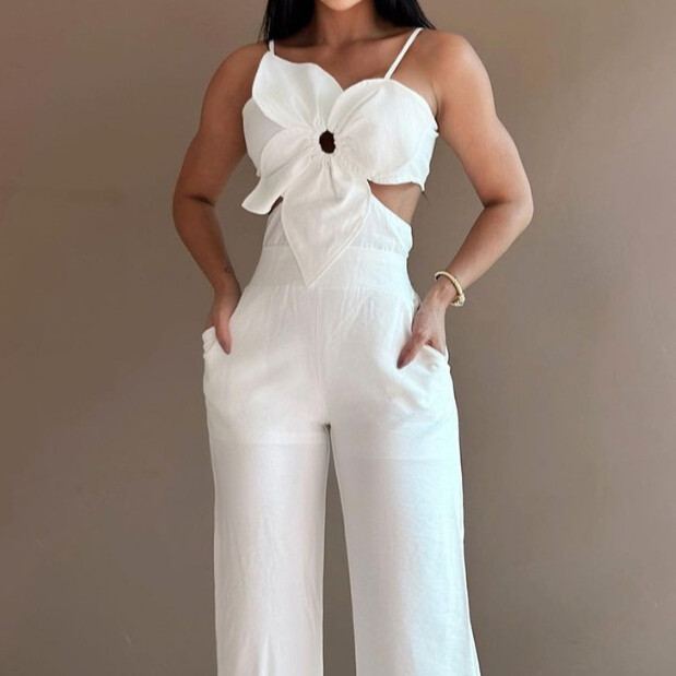 Women Jumpsuit Floral Pattern Shirred High Waist S-XXL 4colors-image