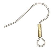 Ear Wire, 50 Stainless Steel 21 Gauge 19mm Fishhook w/ Gold Plated Coil Earrings