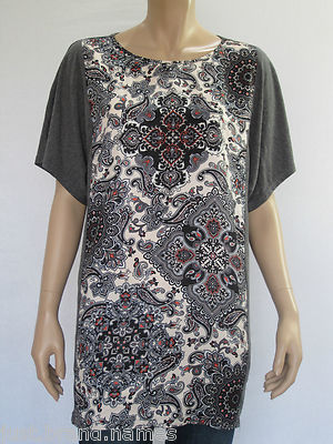 Katies Ladies Short Sleeve MM Print Tunic Top Small Medium Large  Colour Grey