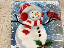 1500H  SNOWMAN  WITH CARDINAL  CAPIZ SHELL TRINKET BOX