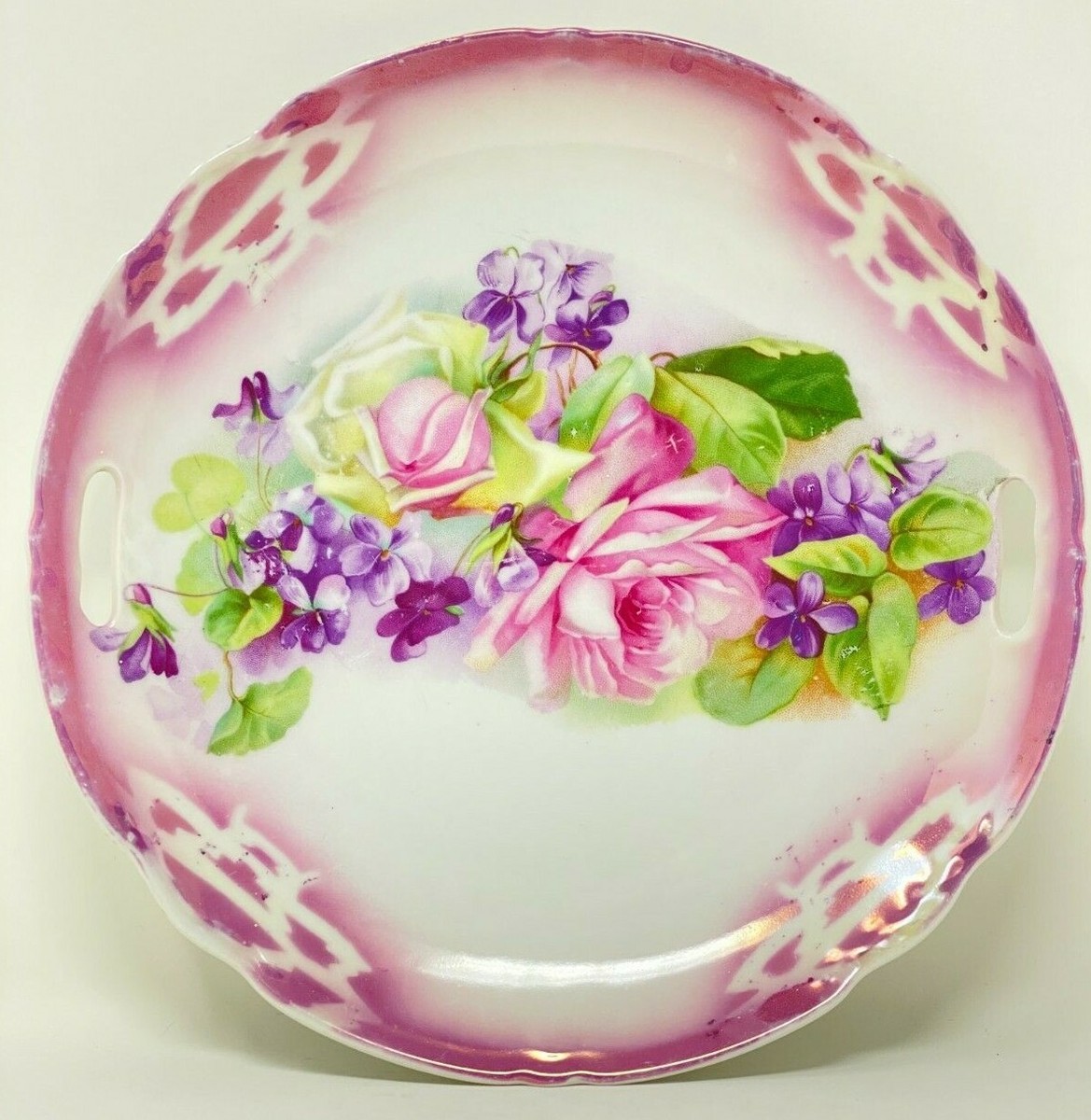 ANTIQUE ALTENBURG CHINA GERMANY HAND PAINTED ROSE HANDLED CAKE